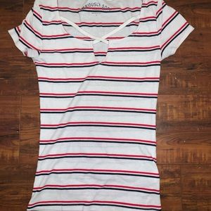 White Navy Blue and Red striped Top